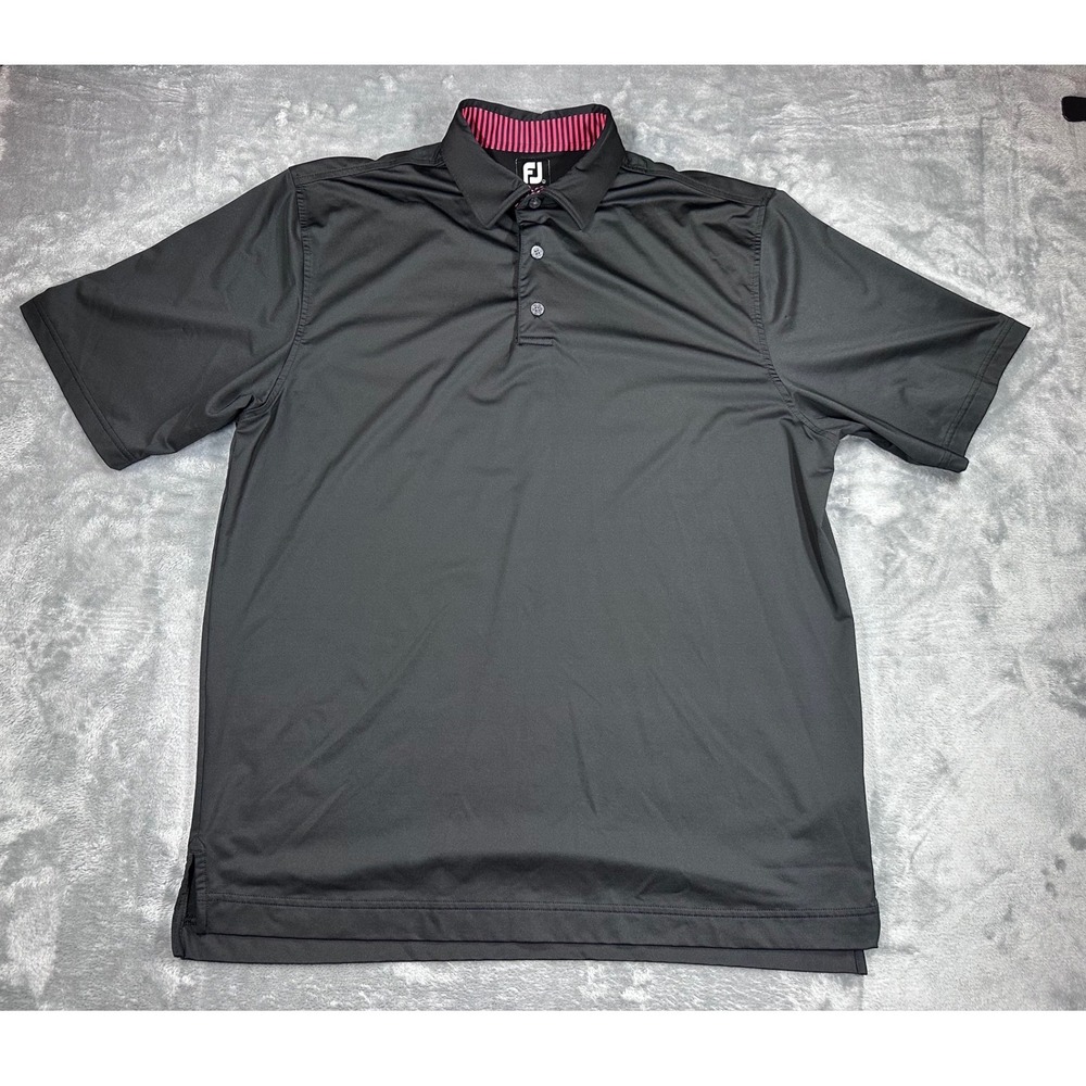 FootJoy Mens Golf Polo Shirt Black Pink Striped Collar Stretch Performance Large